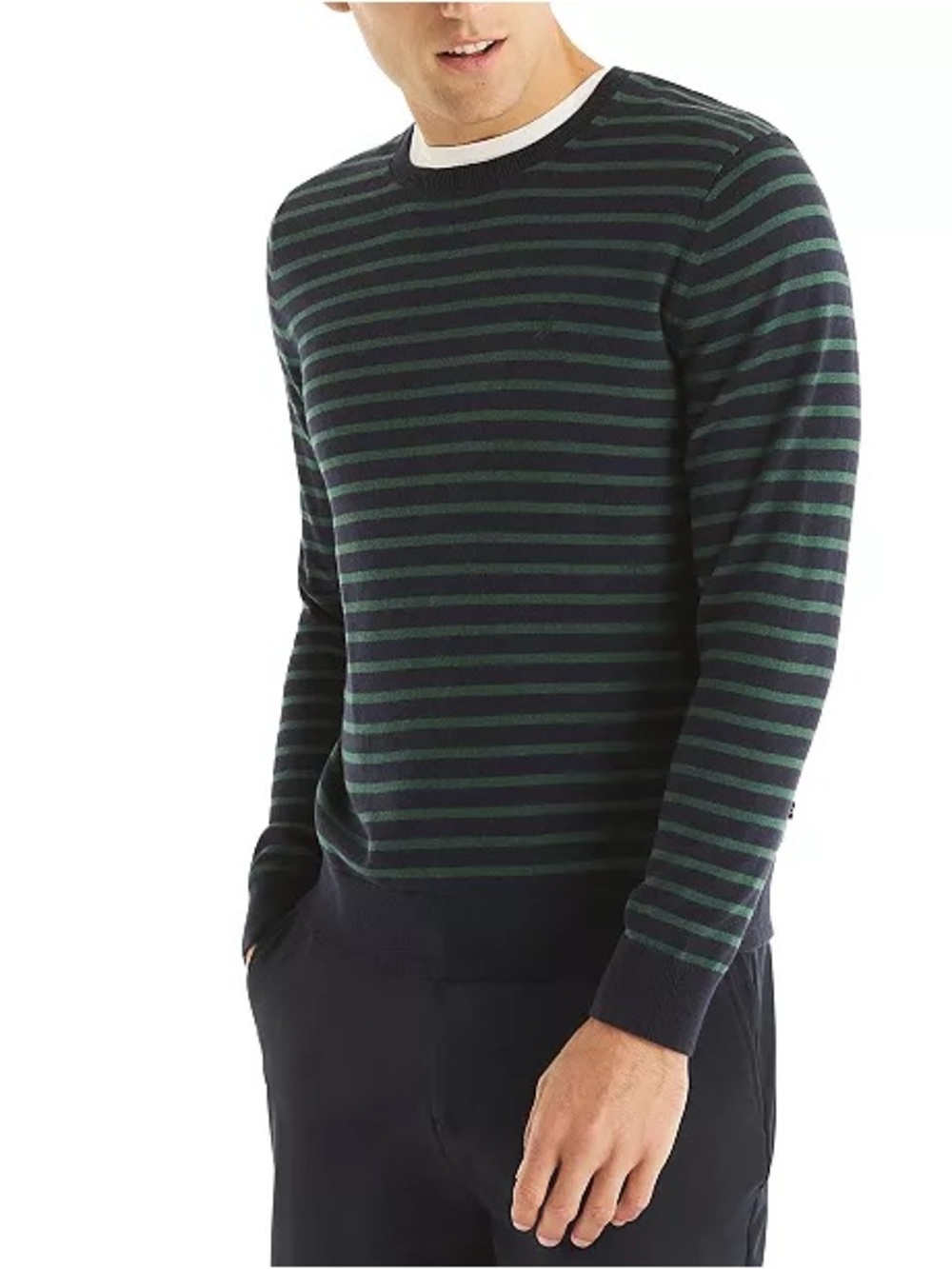 Nautica Striped Crewneck Sweater in Navy and Green